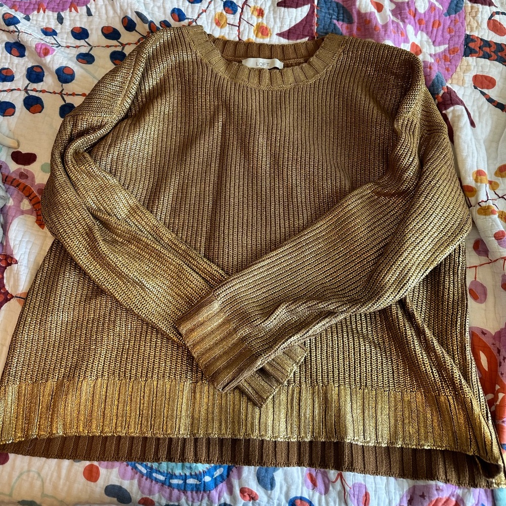 LOFT metallic gold crewneck sweater